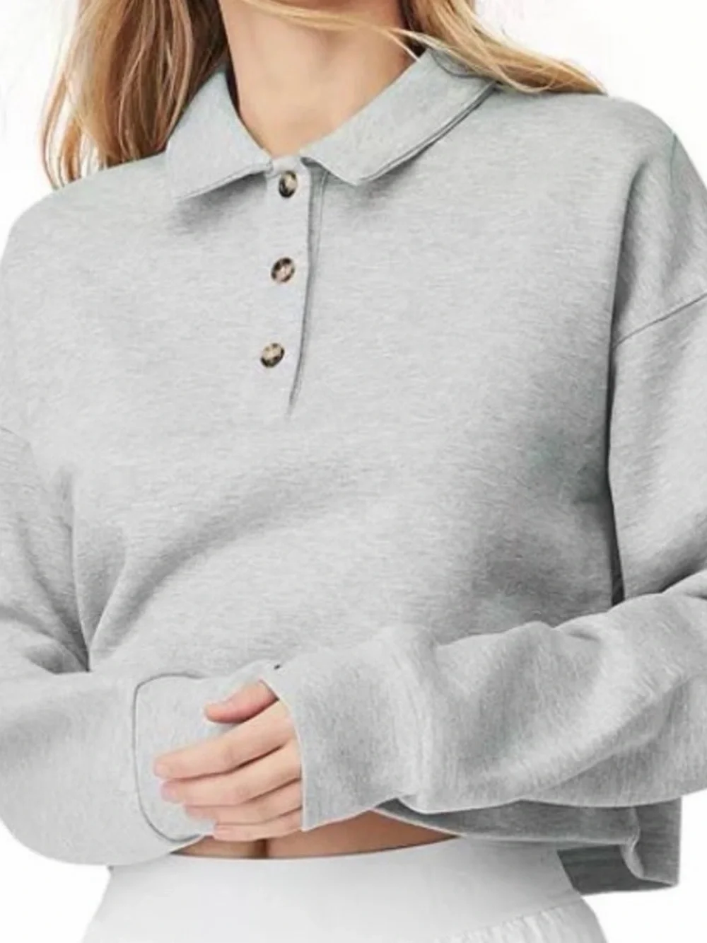 NWT Alo Yoga Polo  Henley Sweatshirt Small Grey Long Sleeve Button Collar Logo